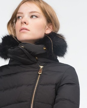 ZARA — Пуховик на меху черный — S