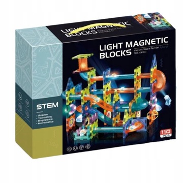 KLOCKI MAGNETYCZNE DUŻY ZESTAW 110 ELEMENTÓW EDUKACYJNE 3D TORY KULKOWE