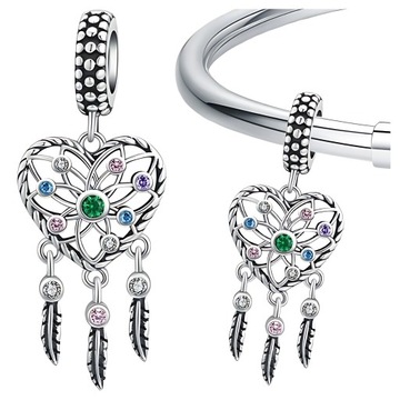 CHARMS Serduszko ŁAPACZ SNÓW srebro pr 925 koralik beads SERCE cyrkonie