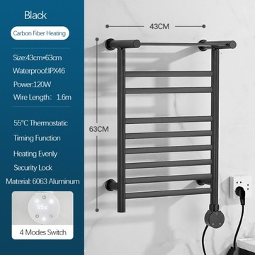 Styl czarny-63 cm-B Prawidłowy Termostatyczny wyśw
