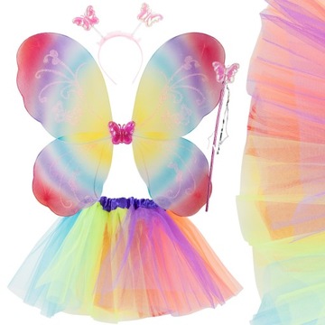 KOLOROWY TĘCZOWY MOTYL MOTYLEK strój WRÓŻKA TUTU