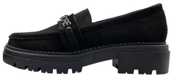 PÓŁBUTY NA PLATFORMIE ZAMSZOWE MOKASYNY CZARNE 36