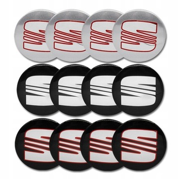 SEAT LOGO NAKLEJKA EMBLEMAT 90mm ALUMINIOWY 4szt