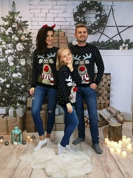 ŚWIĄTECZNE SWETRY Z RENIFEREM NOS 3D CZARNY R S/M