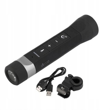 LATARKA GŁOŚNIK ROWEROWA WIELOFUNKCYJNA GŁOŚNIK MP3 SD POWERBANK UCHWYT