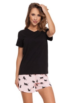 PIŻAMA DAMSKA DWUCZĘŚCIOWA BAWEŁNIANA W KOTKI SPODENKI KRÓTKI RĘKAW MORAJ L