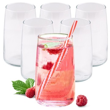 KOMPLET SZKLANEK DO SOKU 6X SZKLANKA WYSOKA VIRALOWE SZKLANKI PRĄŻEK 500ML