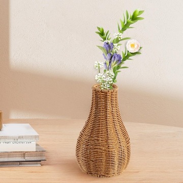 Тканая ваза для цветов с скандинавскими украшениями, держатель для растений из искусственного ротанга S