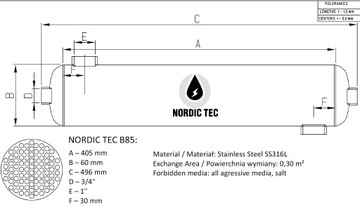 NORDIC B85 Теплообменник для бассейна 30 кВт + ручки | обменник пула