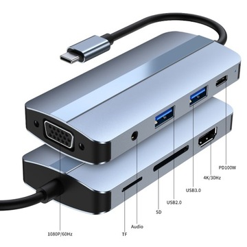 USB-концентратор C typeC 3.1 Thunderbolt 3 HDMI 4K VGA SD TF