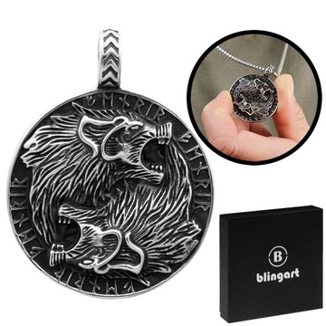 Zawieszka męska wisiorek medalion WILKI runy wisiorek VIKINGS stal 316L
