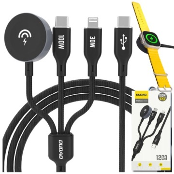 KABEL USB C Z ŁADOWARKĄ DO APPLE WATCH PD 100W 3w1 Z KABLEM USB-C LIGHTNING