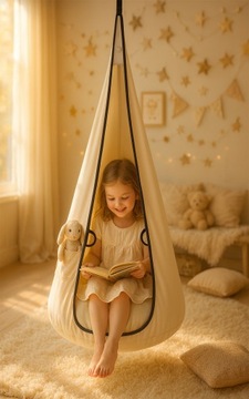 KOKON dla dzieci VELVET, huśtawka FOTEL wiszący, krzesło wiszące BEŻOWY