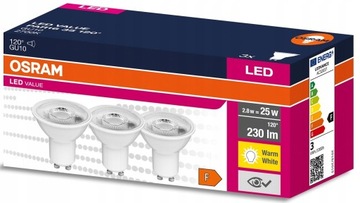 3 x OSRAM reflektor VALUE LED 2.8W 2700K GU10 120°