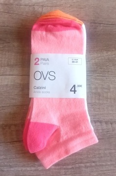 OVS DAMSKIE STOPKI 2 PACK ROZM. 39-41 BIAŁY + POMARAŃCZ
