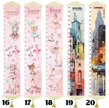 Таблица роста детей на ХОЛСТЕ Лесные животные IV на белом фоне