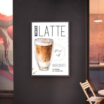 СОВРЕМЕННЫЕ КАРТИНЫ ДЛЯ КУХНИ ИНДУСТРИАЛЬНЫЙ ЛОФТ ПОСТЕР КОФЕ ЛАТТЕ 30 X 40 A3