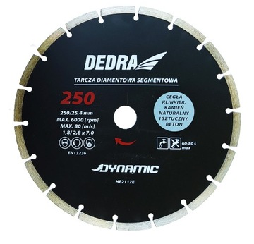 Tarcza diamentowa segmentowa Dynamic 250/25,4mm do cięcia betonu Dedra