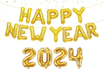 Baner Sylwestrowy Happy New Year 2024 Balony foliowe Złote Sylwester Nowy R