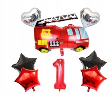 Zestaw balonów ROCZEK urodziny 1 Strażaka wóz strażacki pierwsze balony