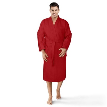 Czerwony Szlafrok Bawełniany Kimono Wafel Gofer