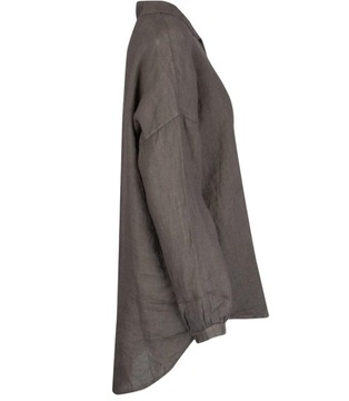 Długa lekka luźna koszula lniana dłuższy tył długi rękaw LAILA 2 (Brązowy)