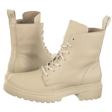 Buty Botki Trzewiki Skórzane Damskie Ryłko Kremowe 2XUL7___ _8SF