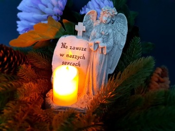 ANIOŁEK ŚWIECA LED PODŚWITLANY 23,5CM DEKORACYJNY ZNICZ NA GRÓB OZDOBNY