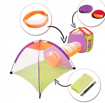 ДЕТСКАЯ ПАЛАТКА 3в1, ДВА ДОМА + ТУННЕЛЬ Типи