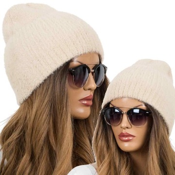 CZAPKA DAMSKA BEANIE ELEGANCKA ZIMOWA CIEPŁA SMERFETKA ALPAKA