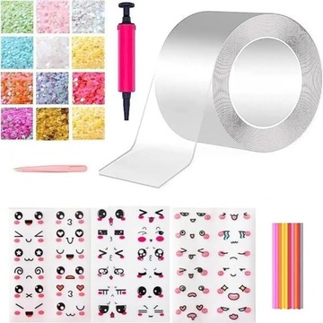 1 Set 300CM Nano Tape Bubble Toy with Straw Charm Sticker Inflator Tweezer