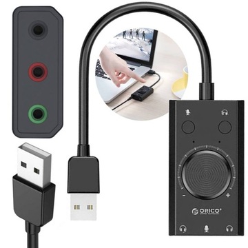 ВНЕШНЯЯ ЗВУКОВАЯ КАРТА ORICO ДЛЯ USB-МИКРОФОННЫХ НАУШНИКОВ, 3 ПОРТА SC2BKBP