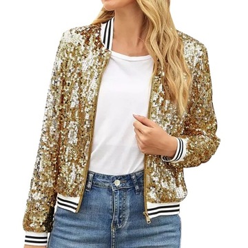 Ladies Sequin Jackets Stripe Long Sleeve Casual Co