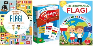 POZNAJĘ ŚWIAT + JAKIE TO FLAGI gra edukacyjna + KOLORWANKA naklejki PAŃSTWA
