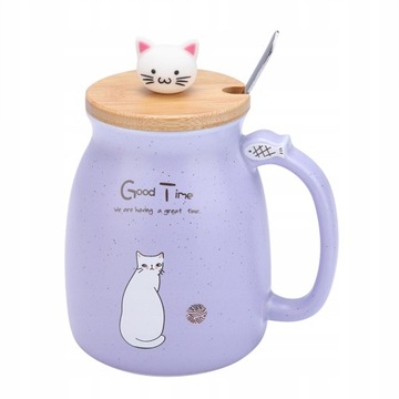 KUBEK CERAMICZNY CAT 420ML Z ŁYŻECZKĄ POKRYWK