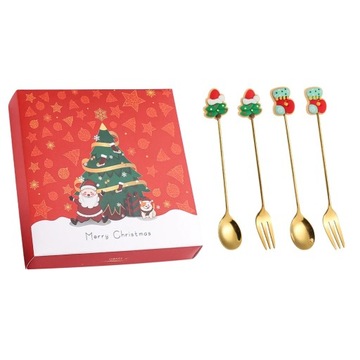 4pcs Christmas Spoon Fork Cutlery Set Christmas Gift Elk Christmas Tree