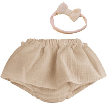 BLOOMERSY MUŚLINOWE Z FALBANKAMI + OPASKA 68-74