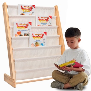 REGAŁ NA KSIĄŻKI DLA DZIECI STOJAK PÓŁKA DREWNIANA