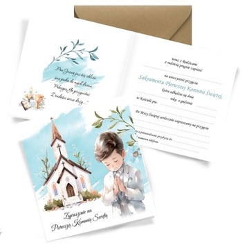 Zaproszenia na komunię dla chłopca lub dziewczynki DUŻE 15cm + KOPERTA