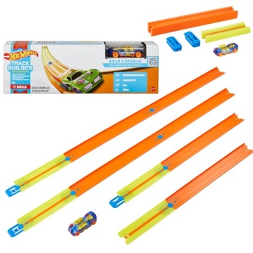 HOT WHEELS TRACK BUILDER TOR PODSTAWOWY + ORYGINALNE AUTKO 19 ELEMENTÓW 6+