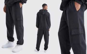 1E1A01 P29 BOOHOOMAN TALL CZARNE SPODNIE DRESOWE OVERSIZE CARGO XL