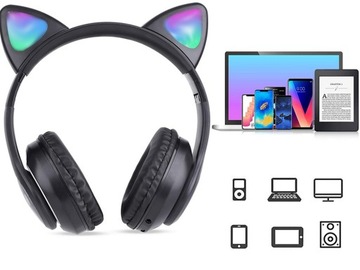 БЕСПРОВОДНЫЕ НАУШНИКИ CAT EAR СВЕТОДИОДНЫЙ BLUETOOTH РАДИО FM MP3