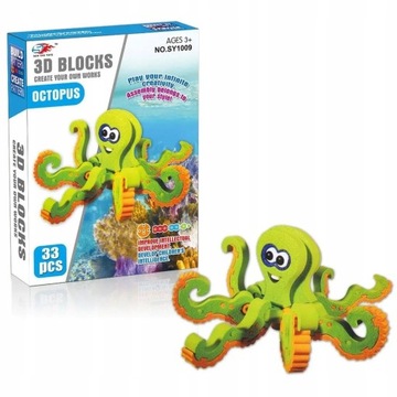 KLOCKI PIANKOWE OŚMIORNICA MIĘKKIE PUZZLE 3D 33EL