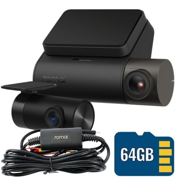 Wideorejestrator 70mai A200 na przód i tył +karta 64GB +adapter zasilania