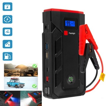 JUMP STARTER CAR BOOSTER ROZRUCH POWERBANK LCD LATARKA KOMPAS 10400 MAH