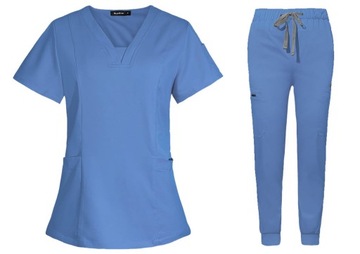 KOMPLET MEDYCZNY DAMSKI SCRUB UNIFORM RÓŻNE KOLORY BŁĘKITNY ROZMIAR L