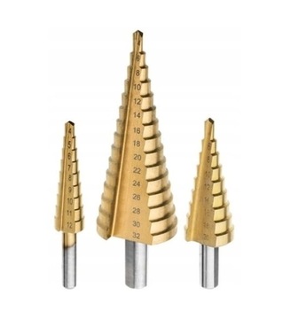 СТУПЕНЧАТЫЕ КОНИЧЕСКИЕ СВЕРЛА ДЛЯ МЕТАЛЛА, ДЕРЕВА, ПЛАСТИКА, НАБОР ЛИСТОВ 4-32 ММ