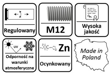 Zawias regulowany M12 do bramy furtki z płytką