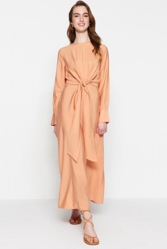 Trendyol pomarańczowa sukienka maxi z wiązaniem M
