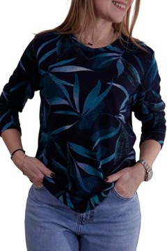 BLUZKA LEKKI SWETEREK DUŻE LIŚCIE LISTKI NADRUK KOLORY *4XL